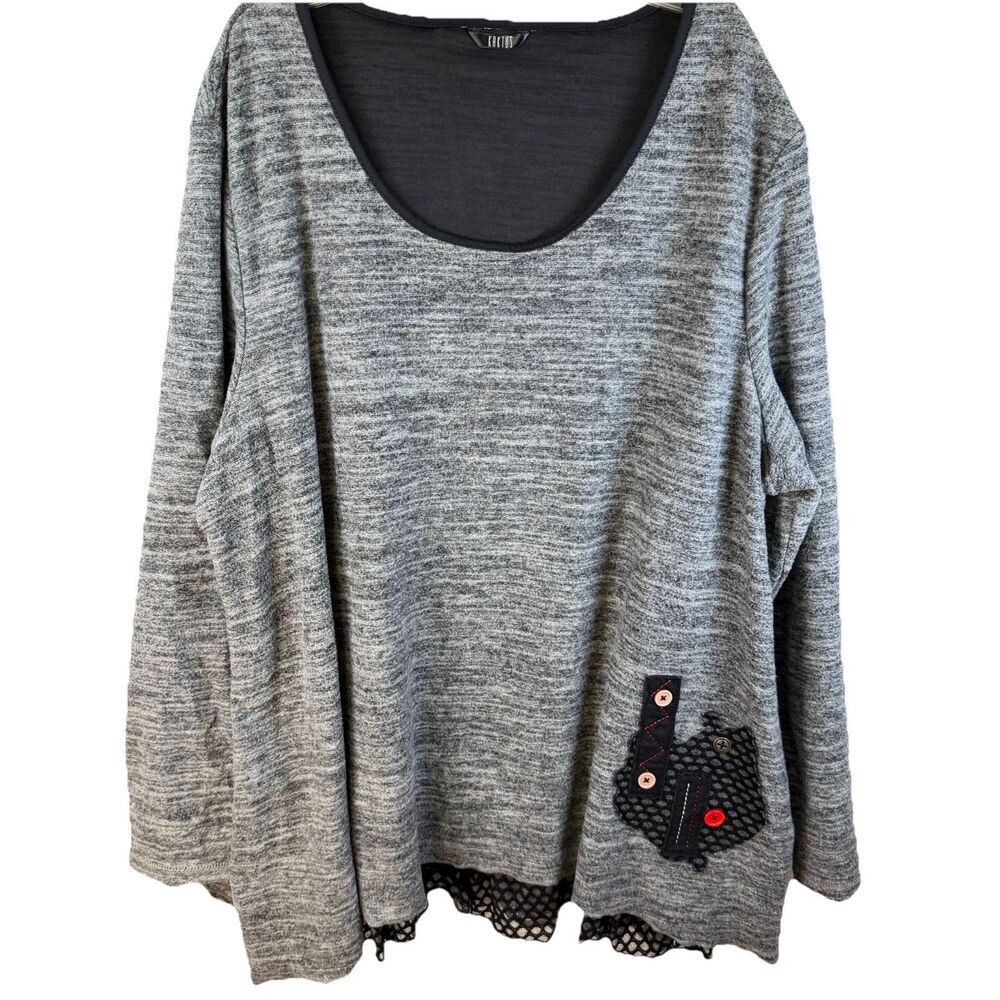 Kaktus‎ Womens Mixed Media Sweater Lagenlook Collage Boho Funky Artsy Sz XL